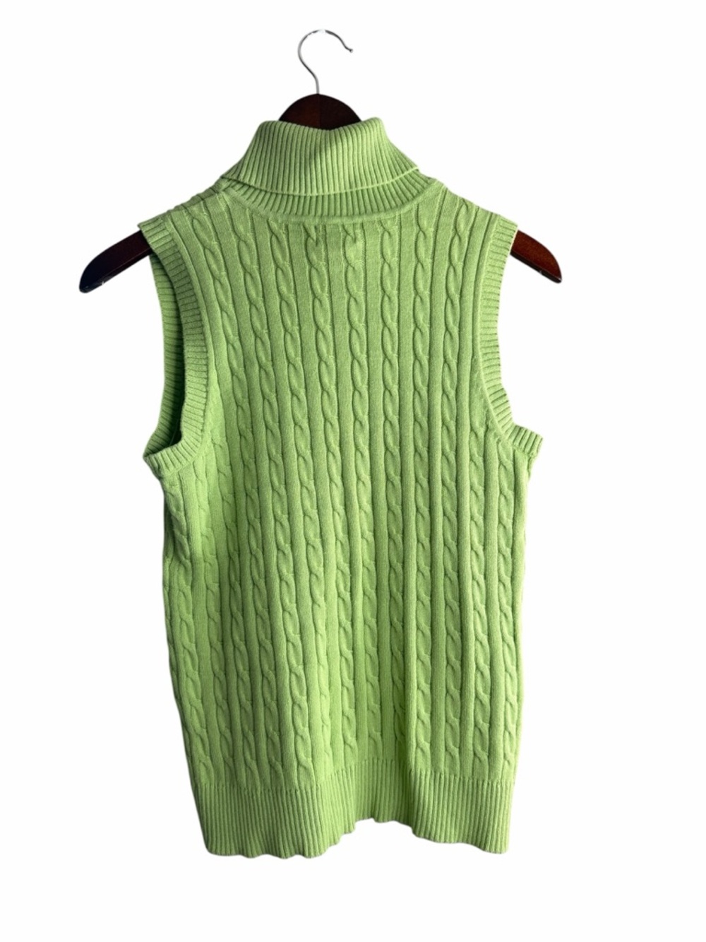 100% Cotton Sleeveless Cable Knit Turtleneck in Lime Green - Picture 2 of 3